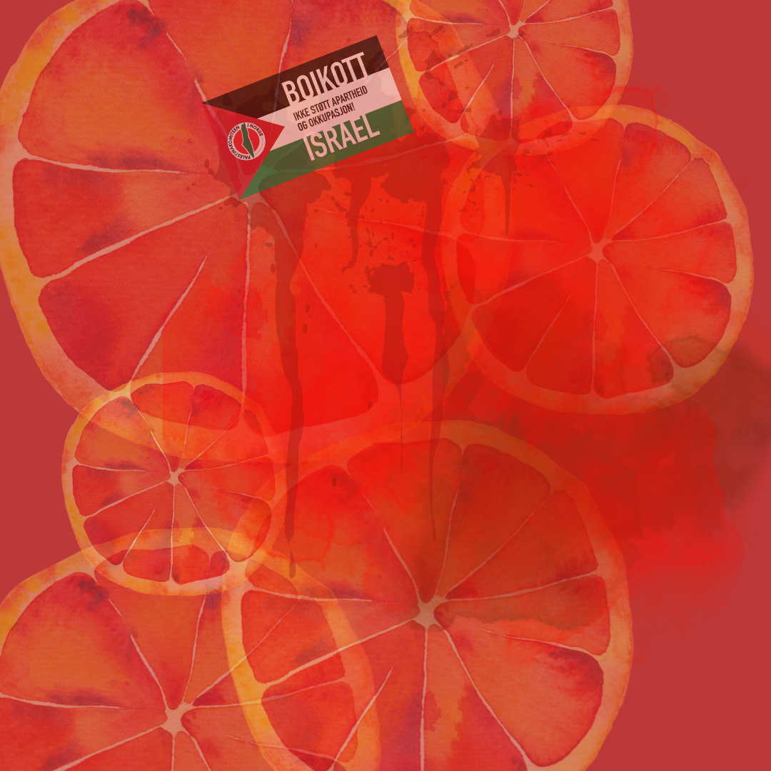 Boikott klistremerke over en seng av appelsiner